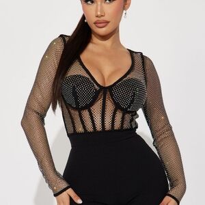 Fashion Nova Shimmering Black and Silver Jumpsuit